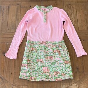 Lilly Pulitzer ribbed Henley dress girls 10 years pink green logo button front